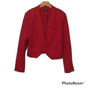 Premise Women’s Red Work Office Suit Collarless Casual Cropped Blazer Jacket 6P